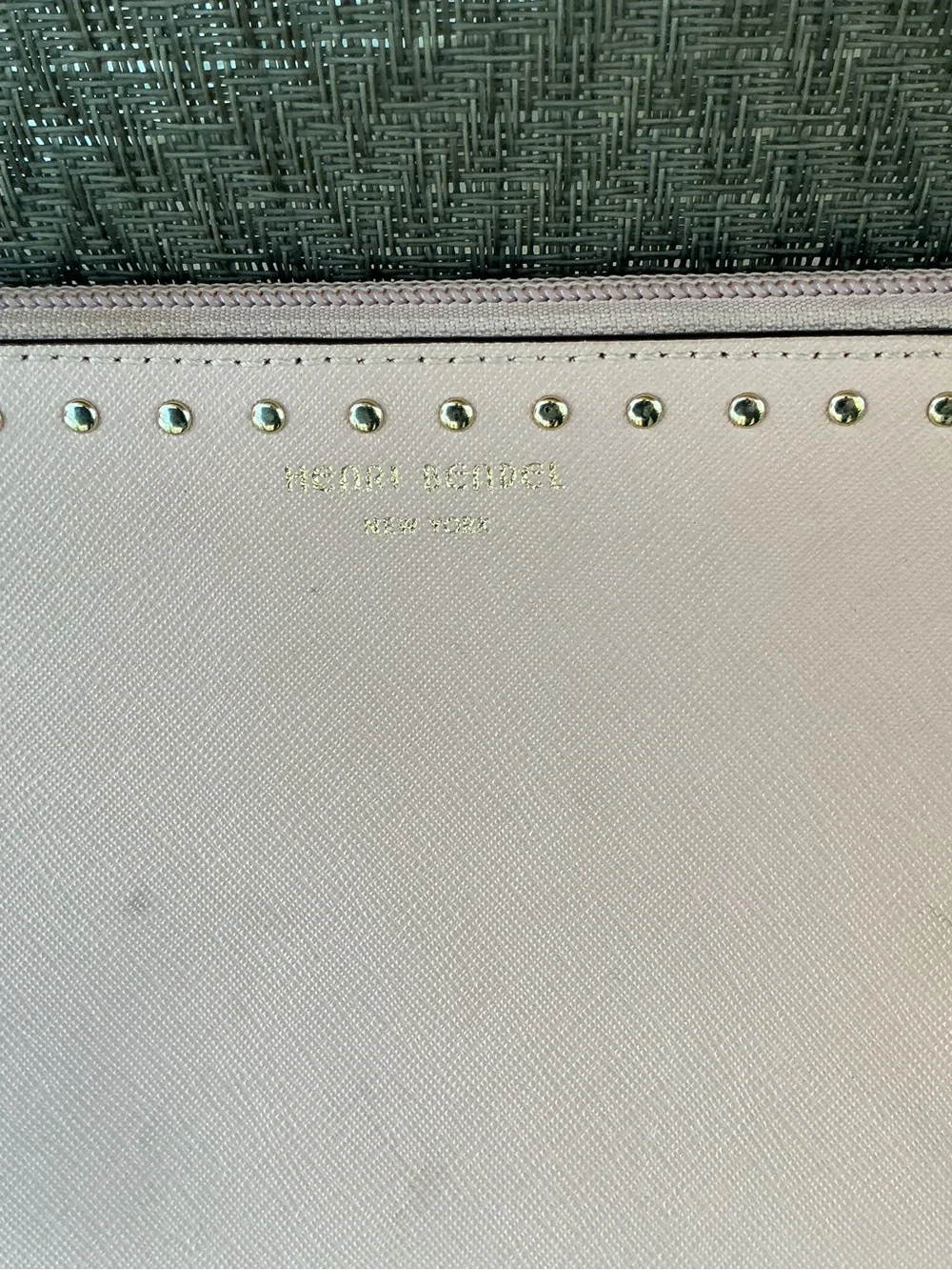 Henri Bendel Pink Saffiano Leather Zip Cosmetics Pouch